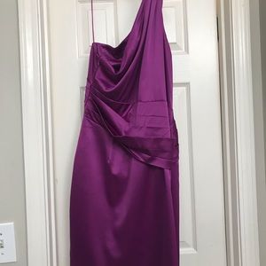 Plum color one shoulder satin dress